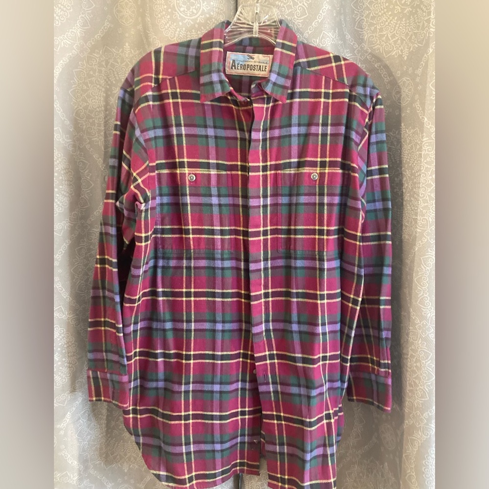 Aeropostale Ladies 100% Cotton Flannel Button Down Shirt Size 8